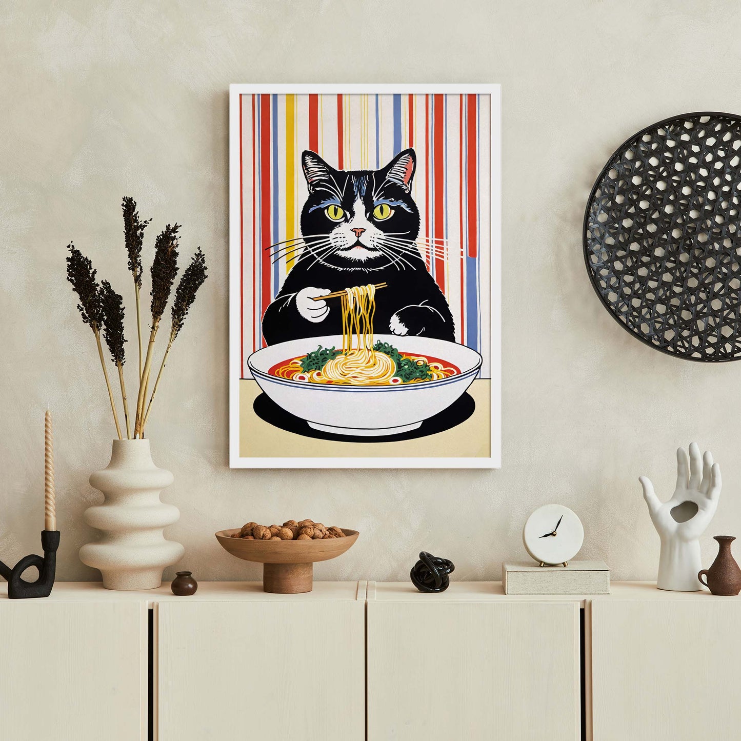 Cat Eats Ramen Poster Print