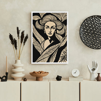 Plant Lady Black Linocut Style Poster