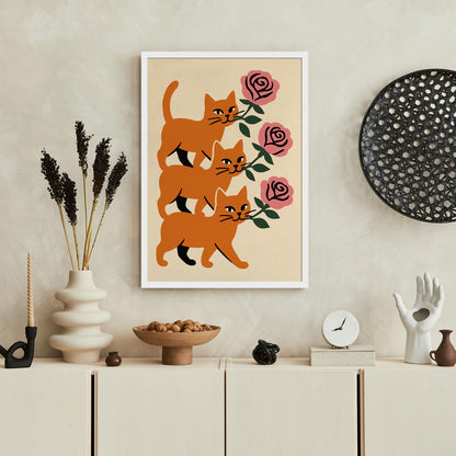 Cats and Roses Art Print