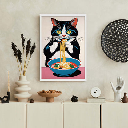 Noodle-Loving Cat Art Print