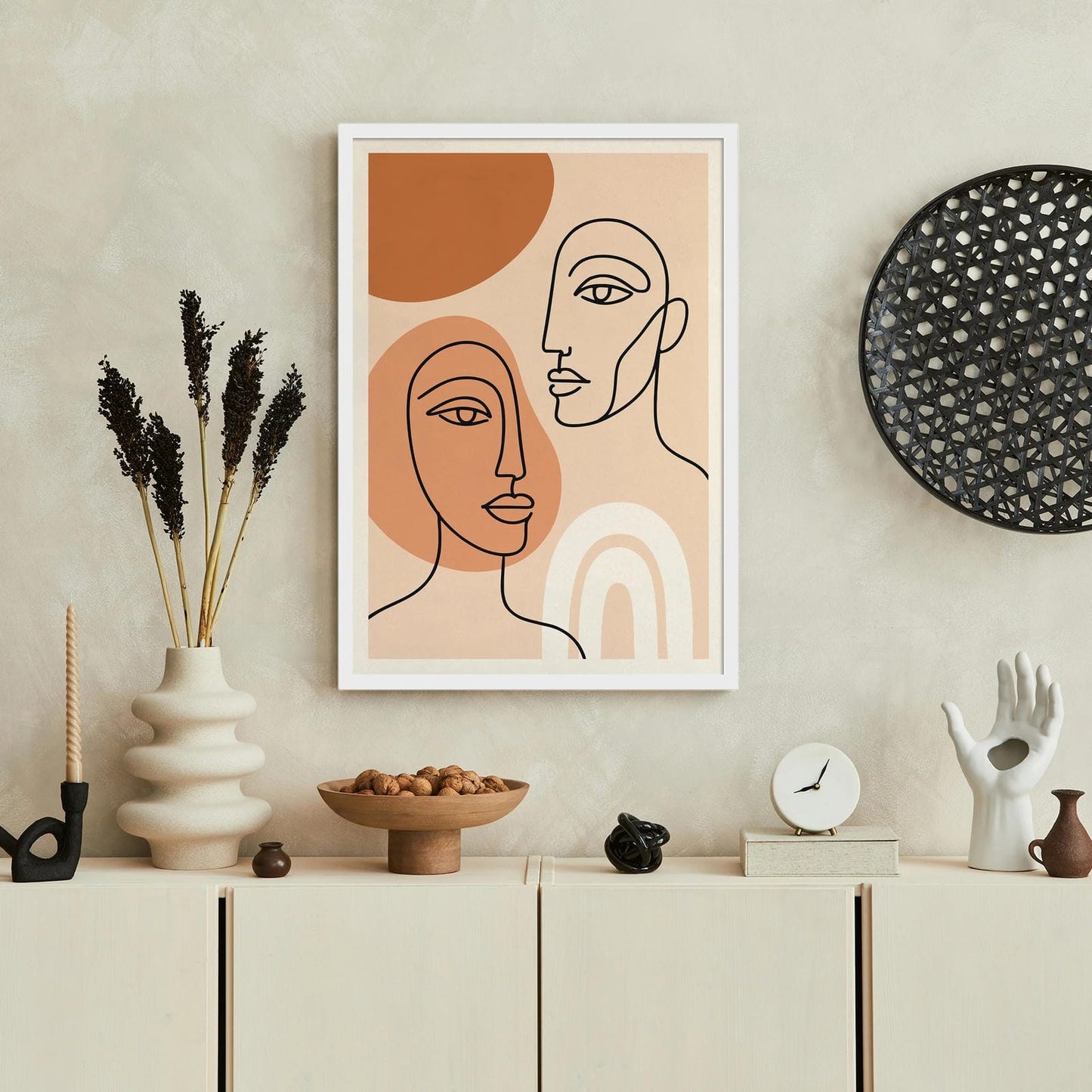 Modern Minimalist Abstract Line Art Faces Print