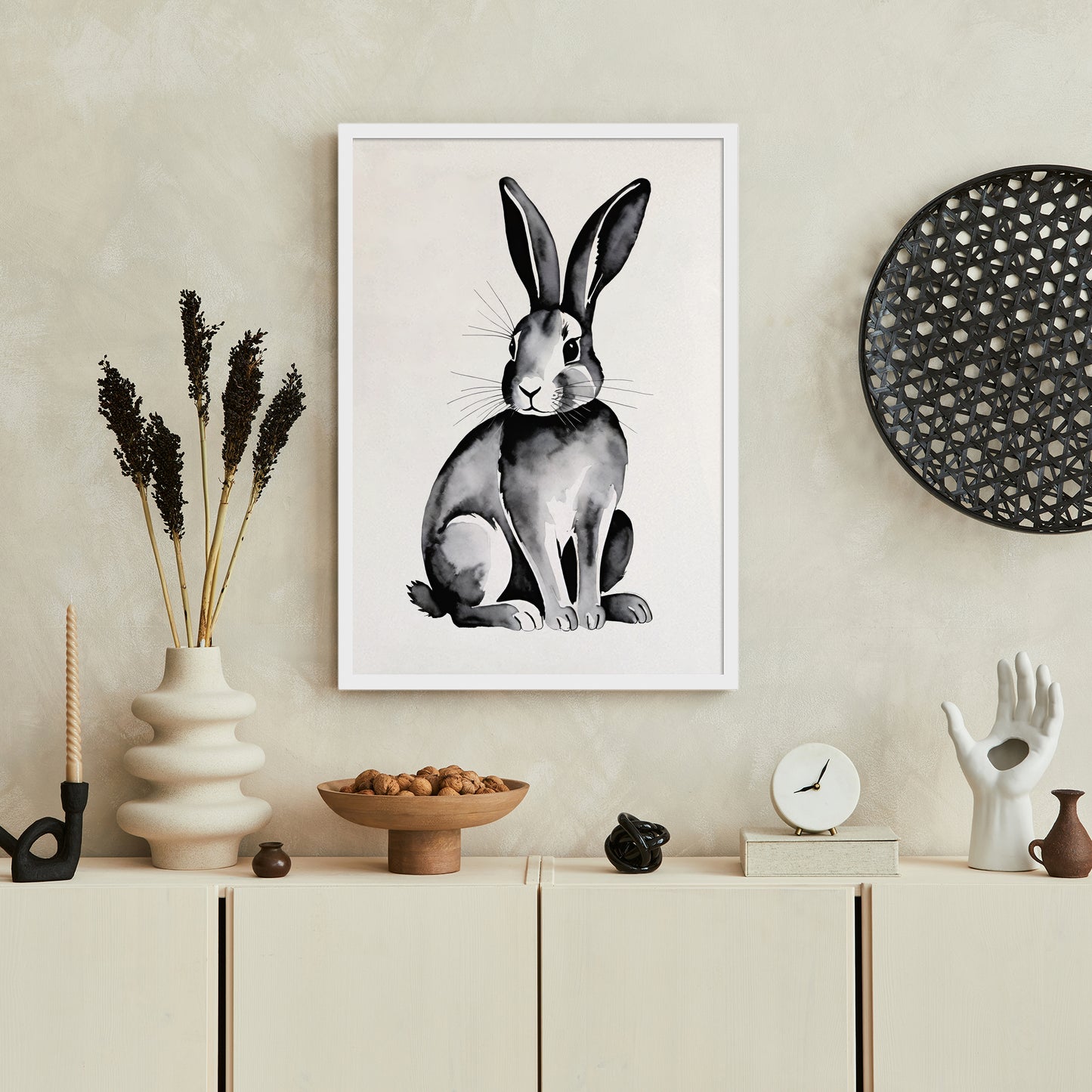 Black & White Bunny Watercolor Poster