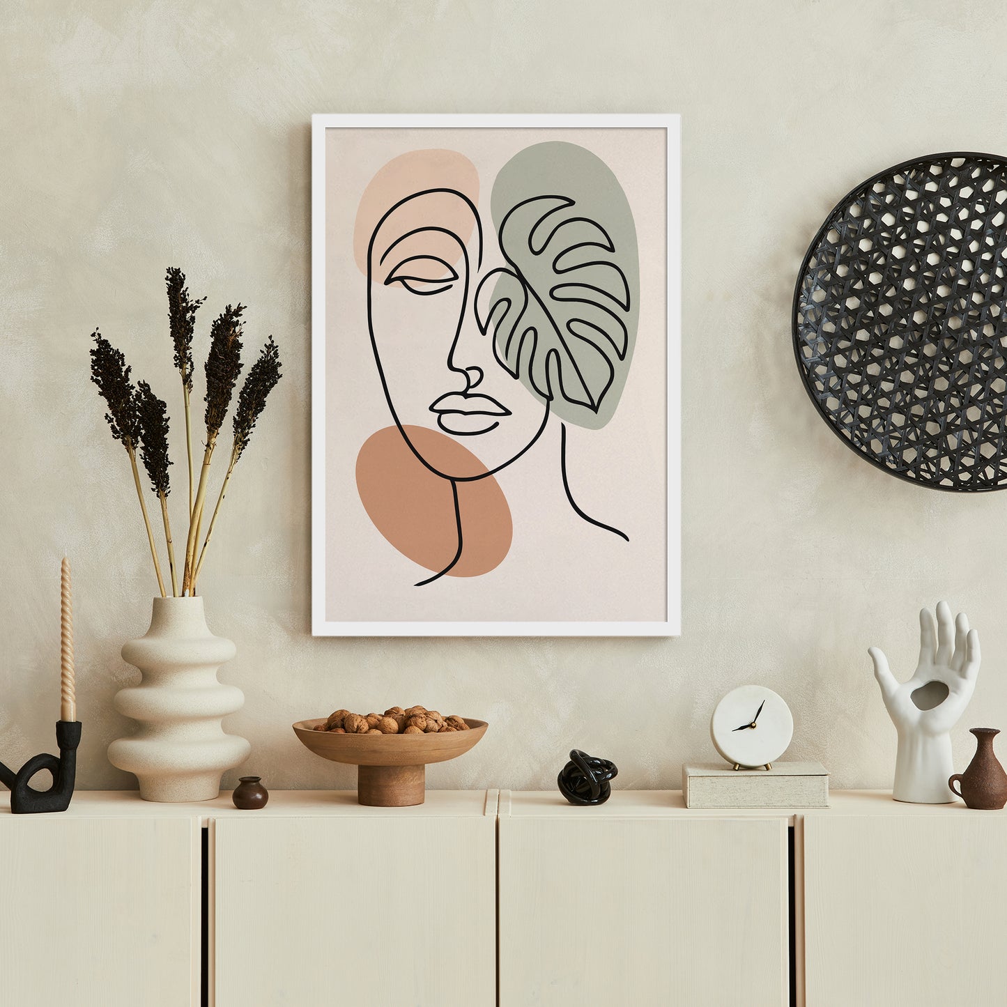 Minimalist Boho Poster – Face & Monstera