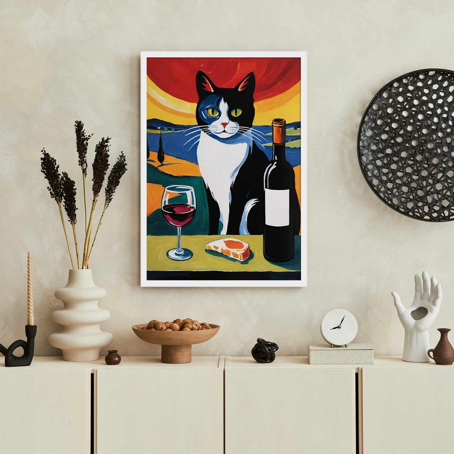 Cat and Wine Artistic Wall Art
