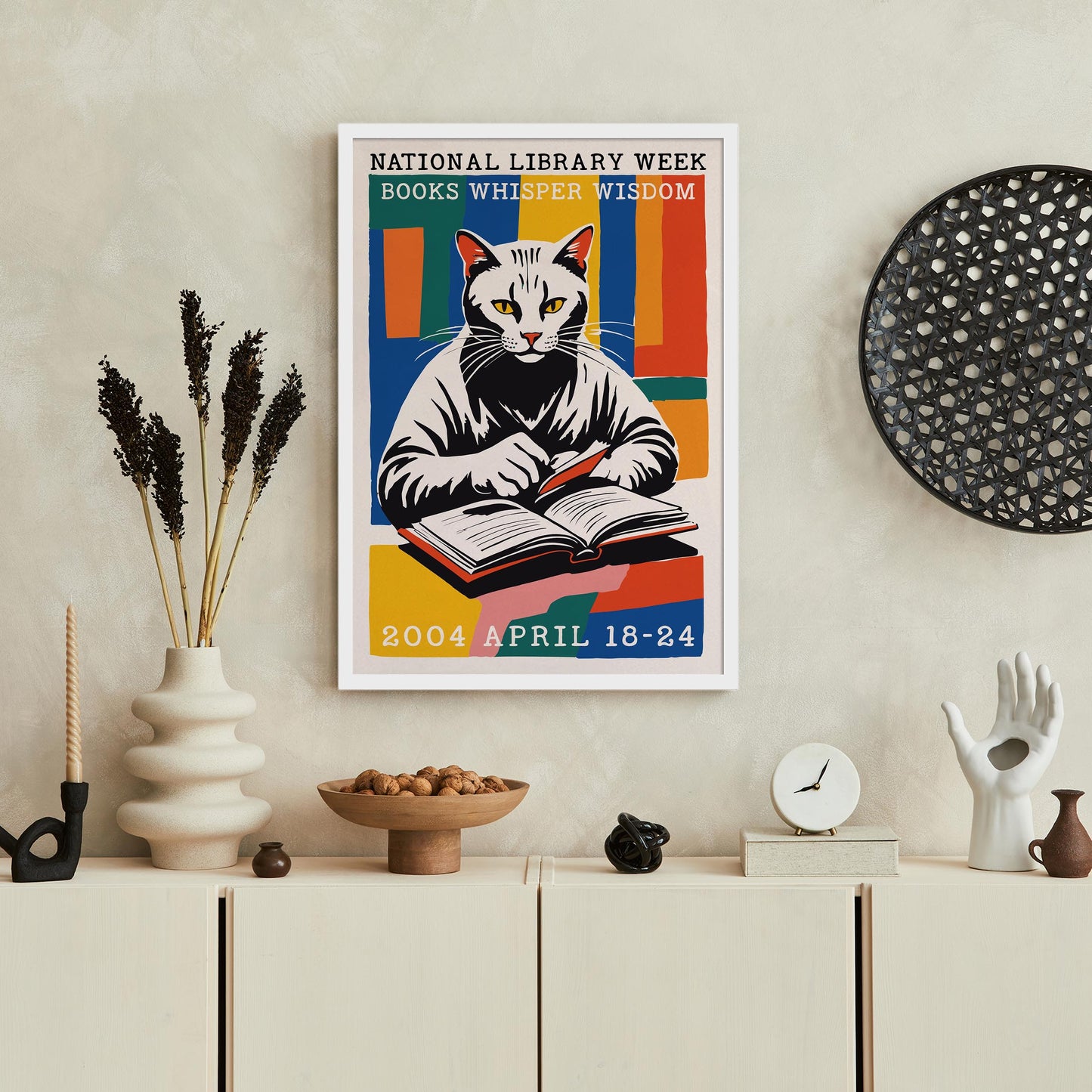 Library Cat Reading Poster