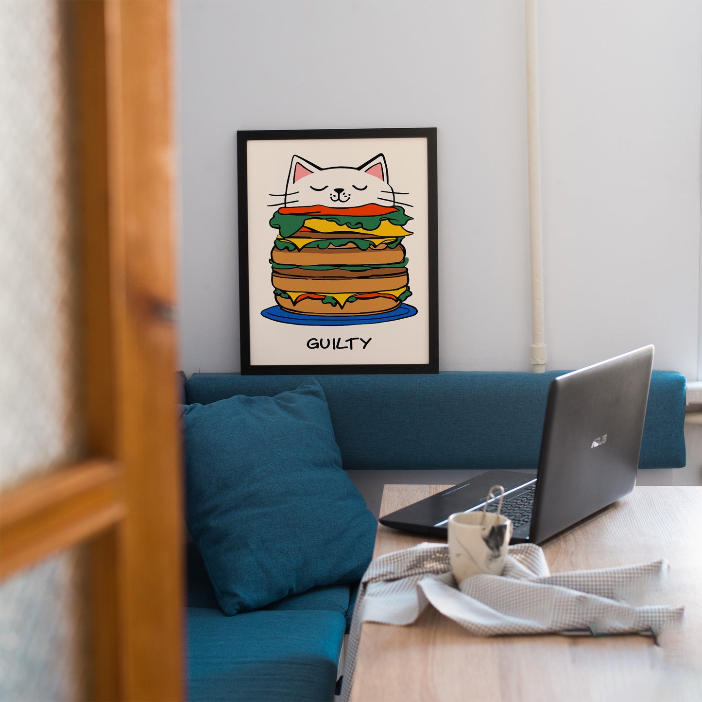 Guilty - Funny Cat Hamburger Art Print