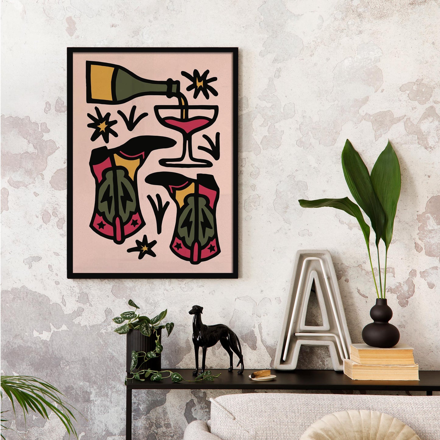 Wine Boots Party Poster - Retro Kitchen Wall Art
