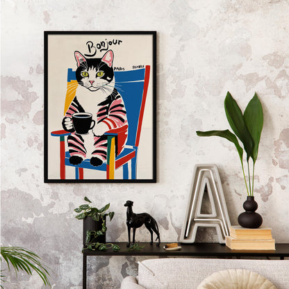 Bonjour Cat Poster Print
