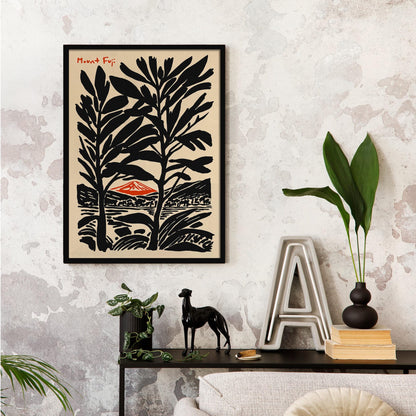 Mount Fuji Travel Black Ink Style Poster