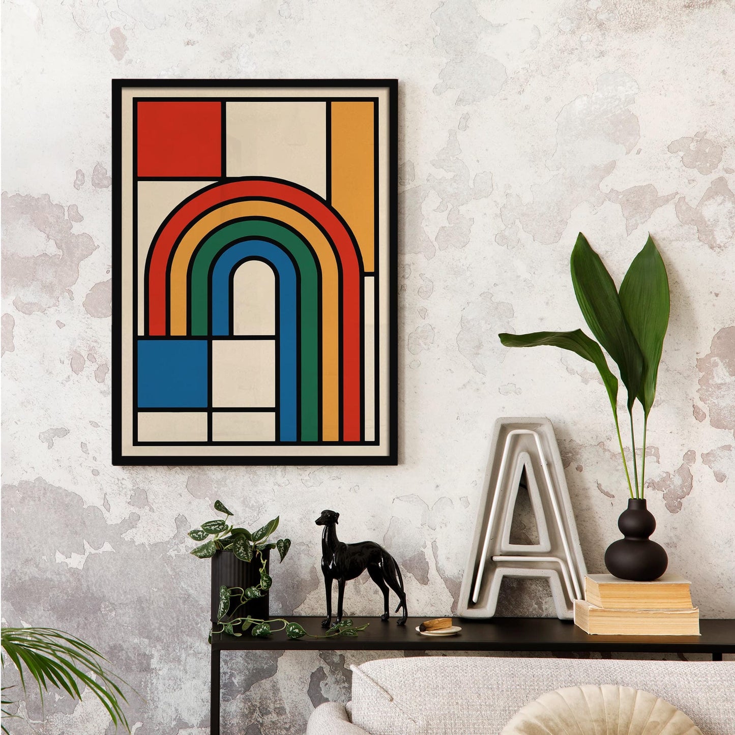 Rainbow Bauhaus Modern Geometric Print 2025