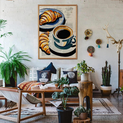 Coffee & Croissants Vintage Art Print