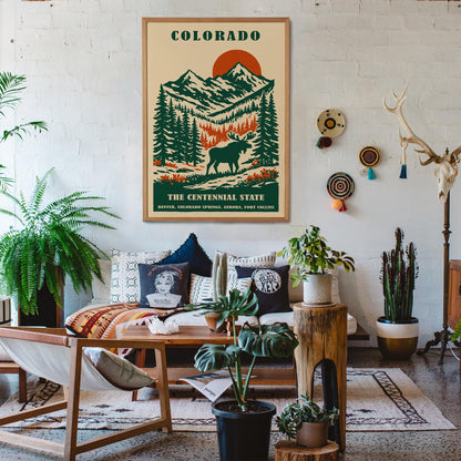 Colorado The Centennial State Travel Poster – Mountain Wall Art Print