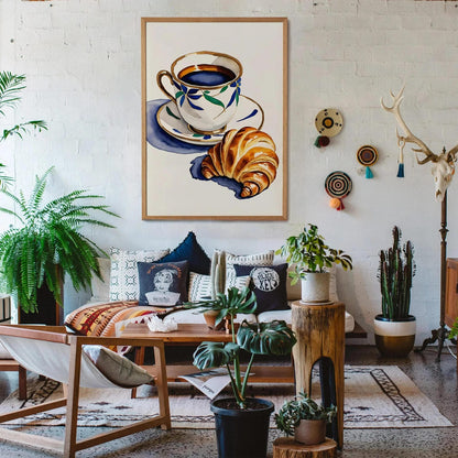 Morning Coffee and Croissant Art Print
