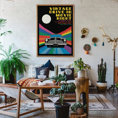 Retro Drive-In Movie Car Poster