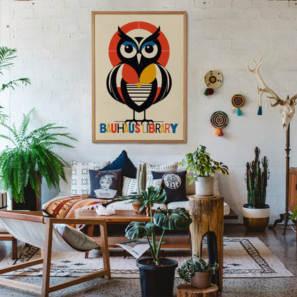 Bauhaus Library Geometric Owl Poster