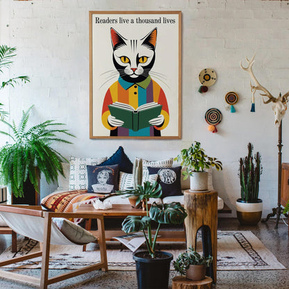 Vintage Reading Cat Wall Art