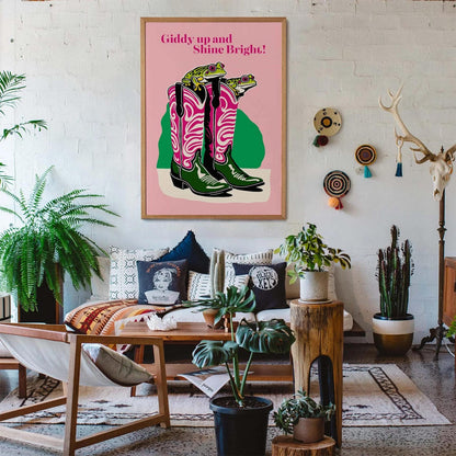 Giddy Up Frog Boots Art Print