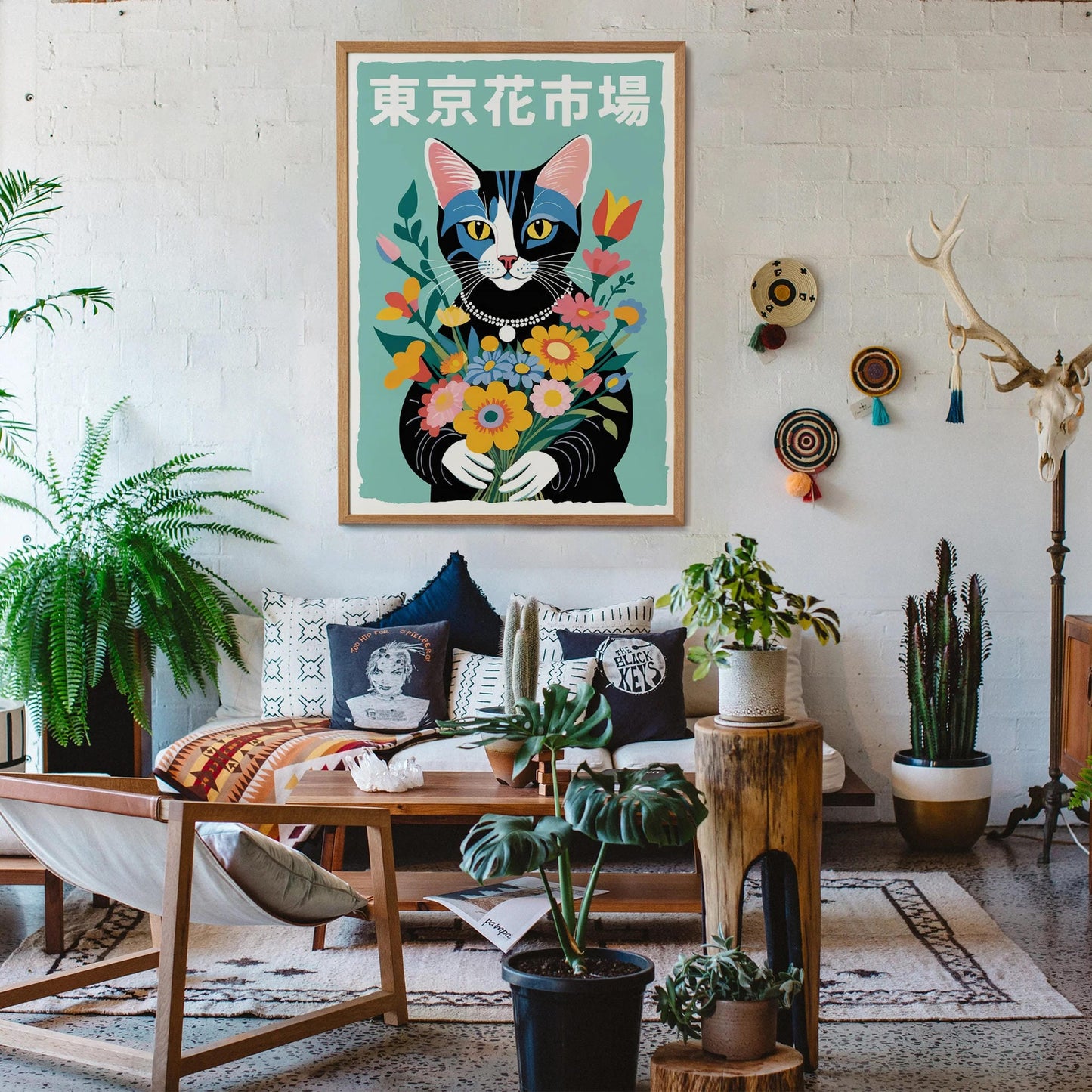 Tokyo Flower Market Cat Art Print