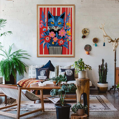 Floral Feline Wall Art Poster