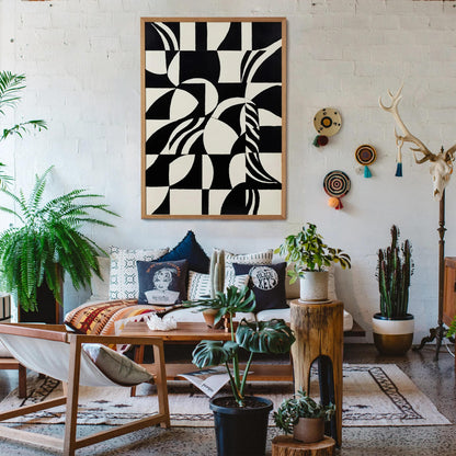 Abstract Checkered Swirls Art Print