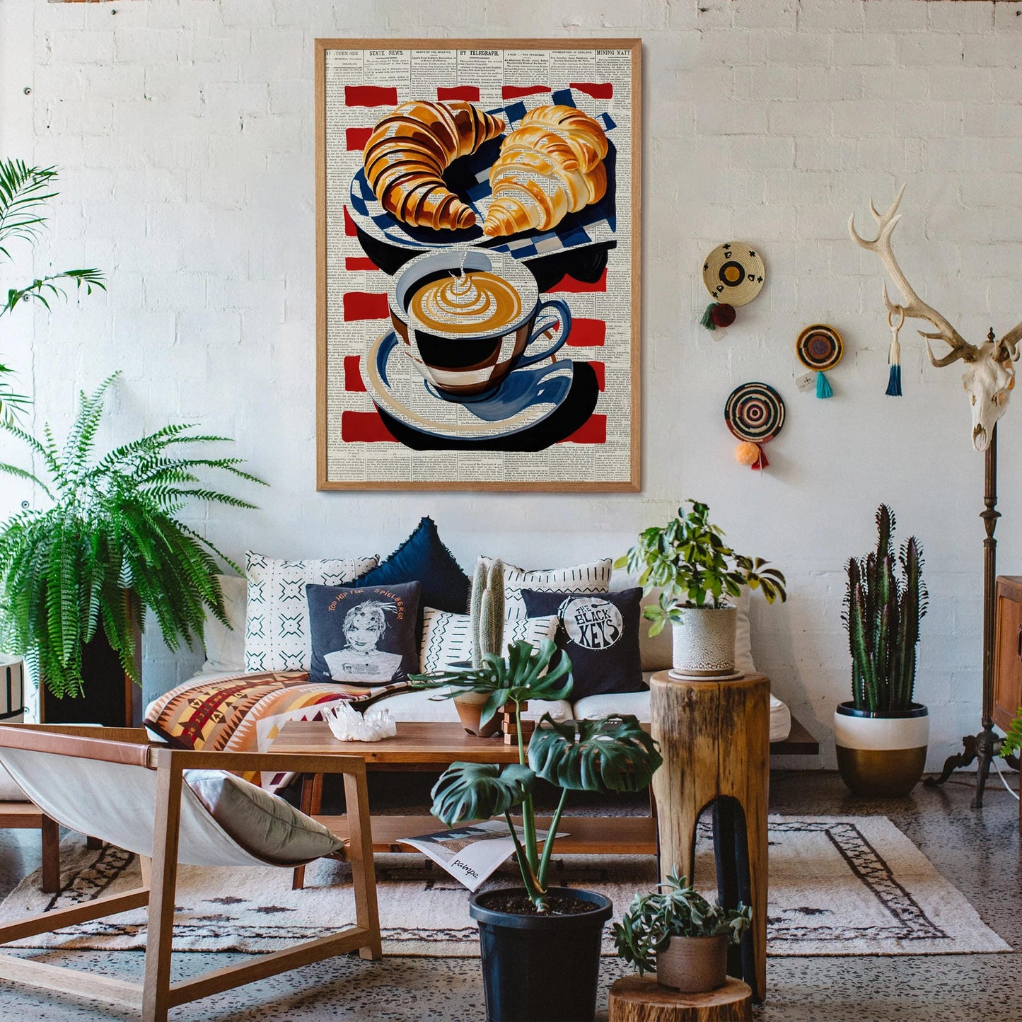 Croissants & Coffee Newsprint Poster