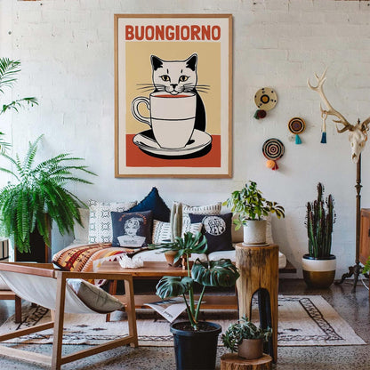Buongiorno Cat Coffee Poster
