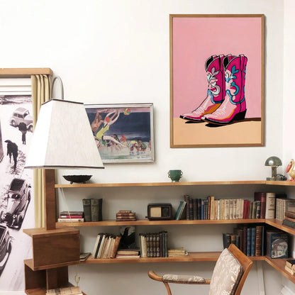 Pink Cowgirl Boots Wall Art Print