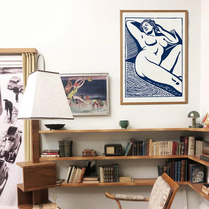 Vintage Sunbathing Linocut Poster