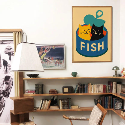 Retro Funny Cats and Fish Can Poster