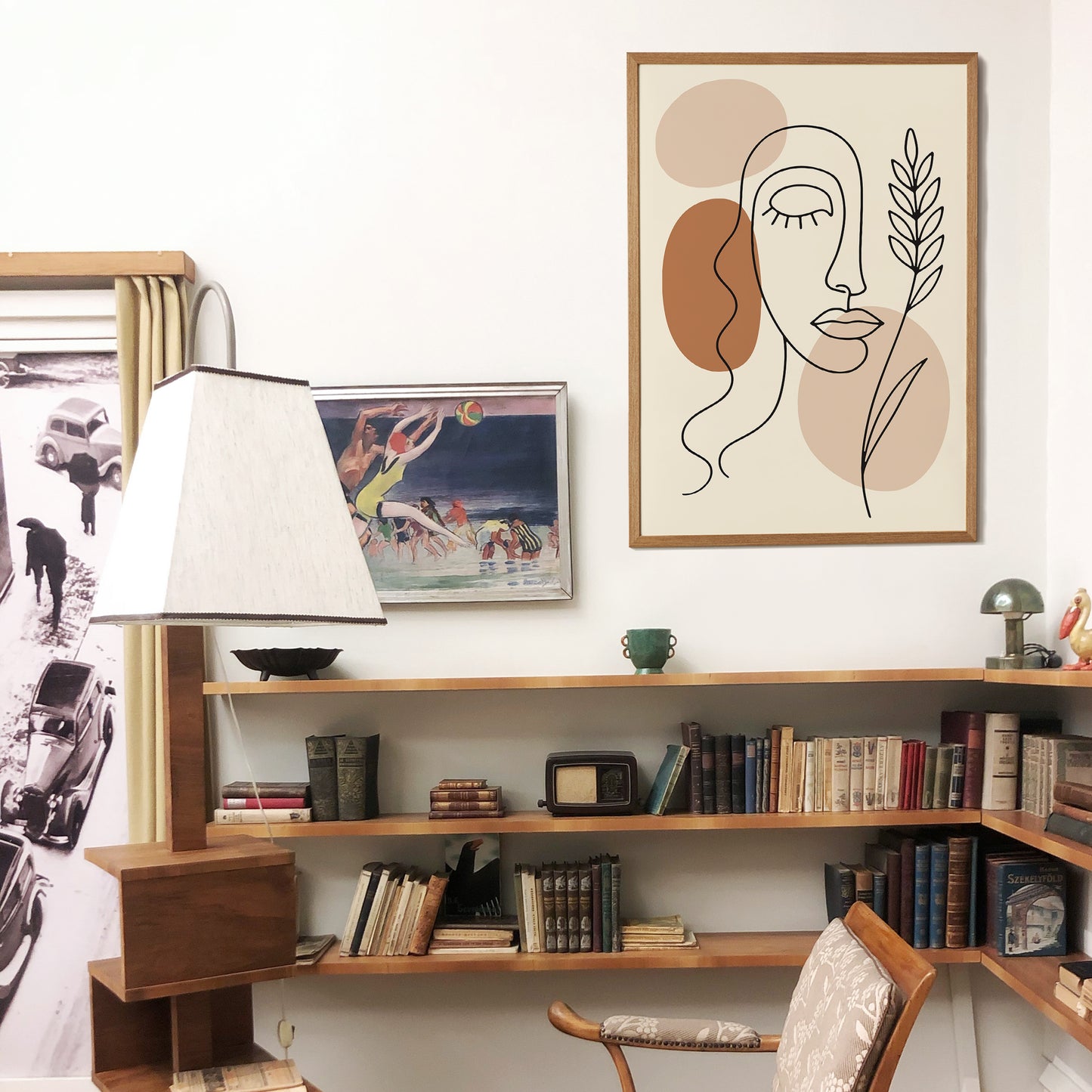 Neutral Boho Woman Face Line Art Print