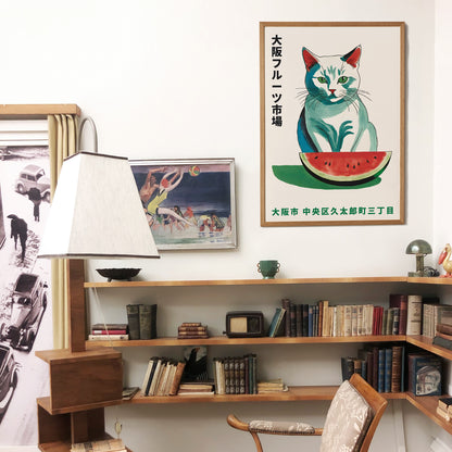 Japanese Watercolor Cat Art Print