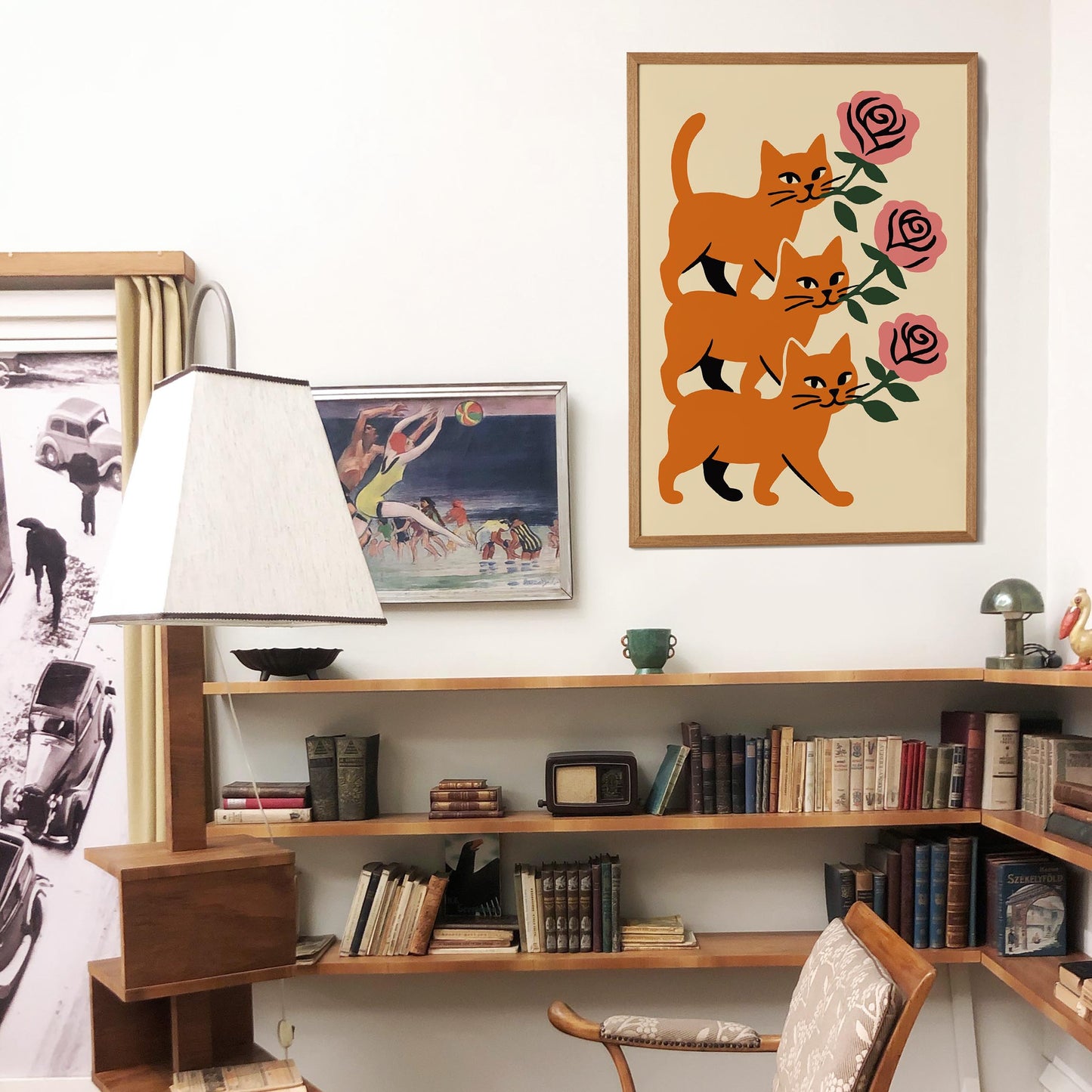 Cats and Roses Art Print