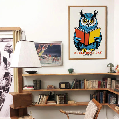 Reading Owl Poster World Book Day Wall Art