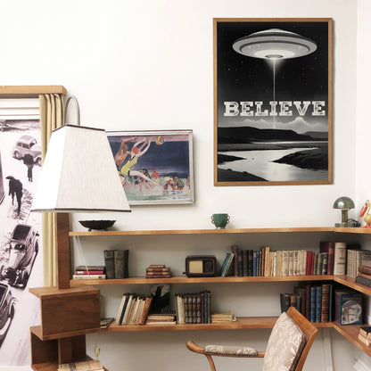 BELIEVE - Vintage UFO Poster Print