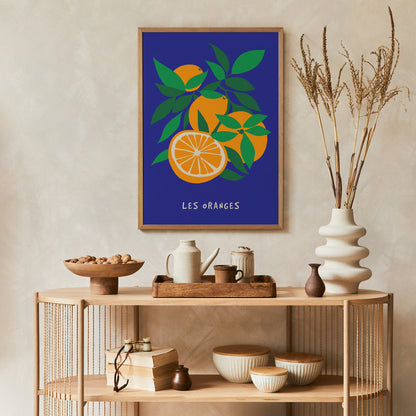 Les Oranges Blue Italian Fruit Poster