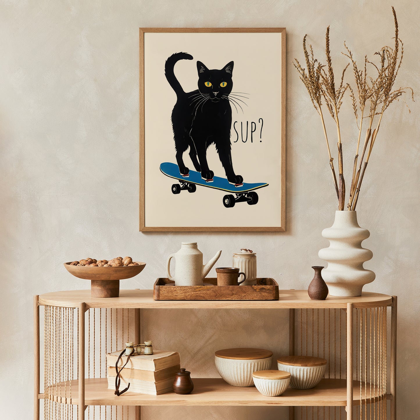 Skater Cat Quirky Poster