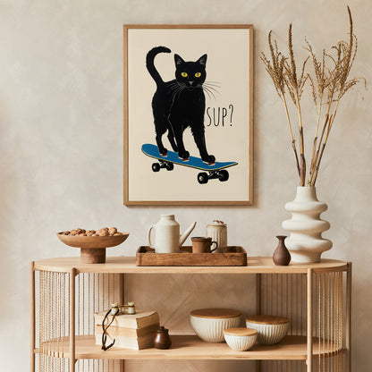 Skater Cat Quirky Poster