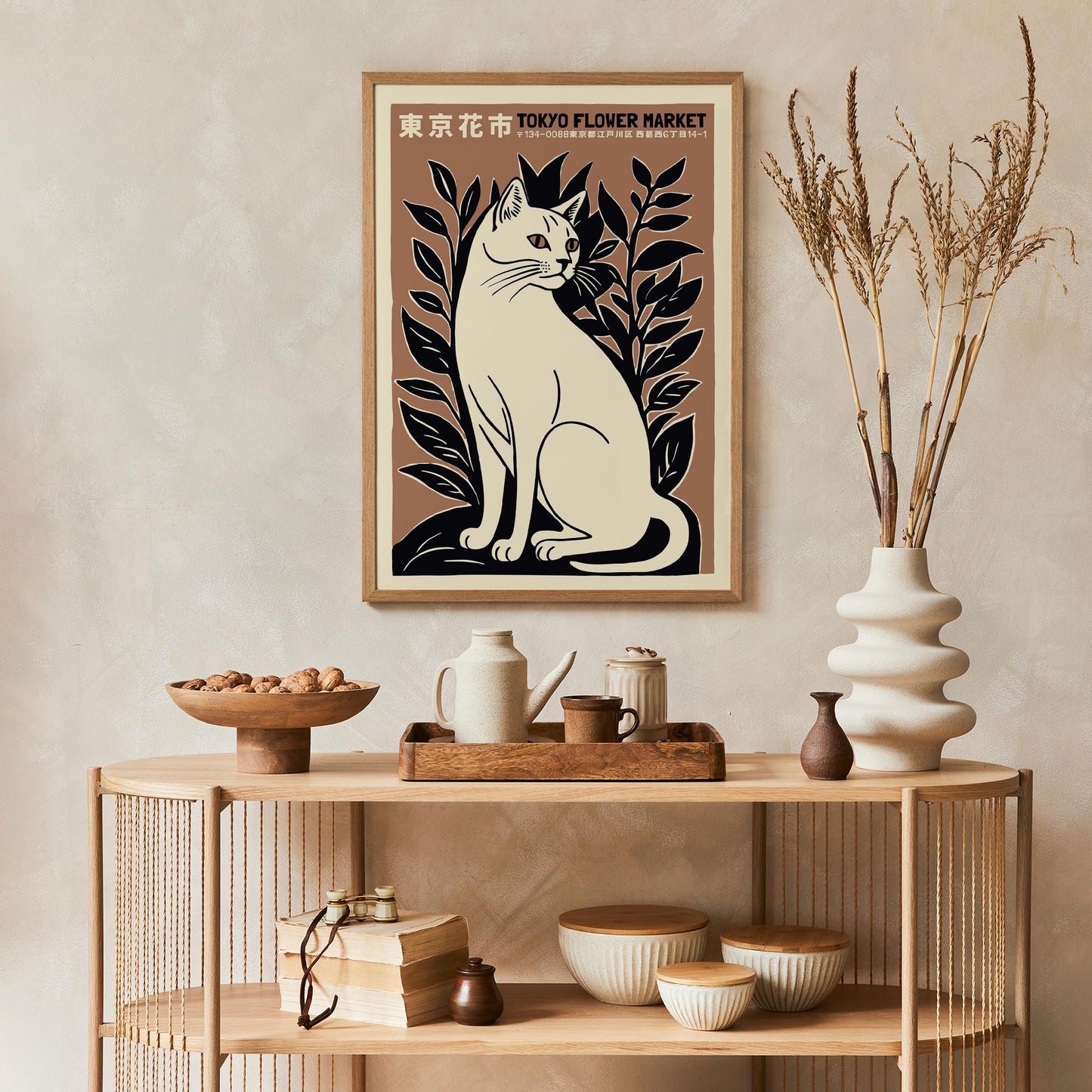 Tokyo Flower Market Cat Poster Living Room