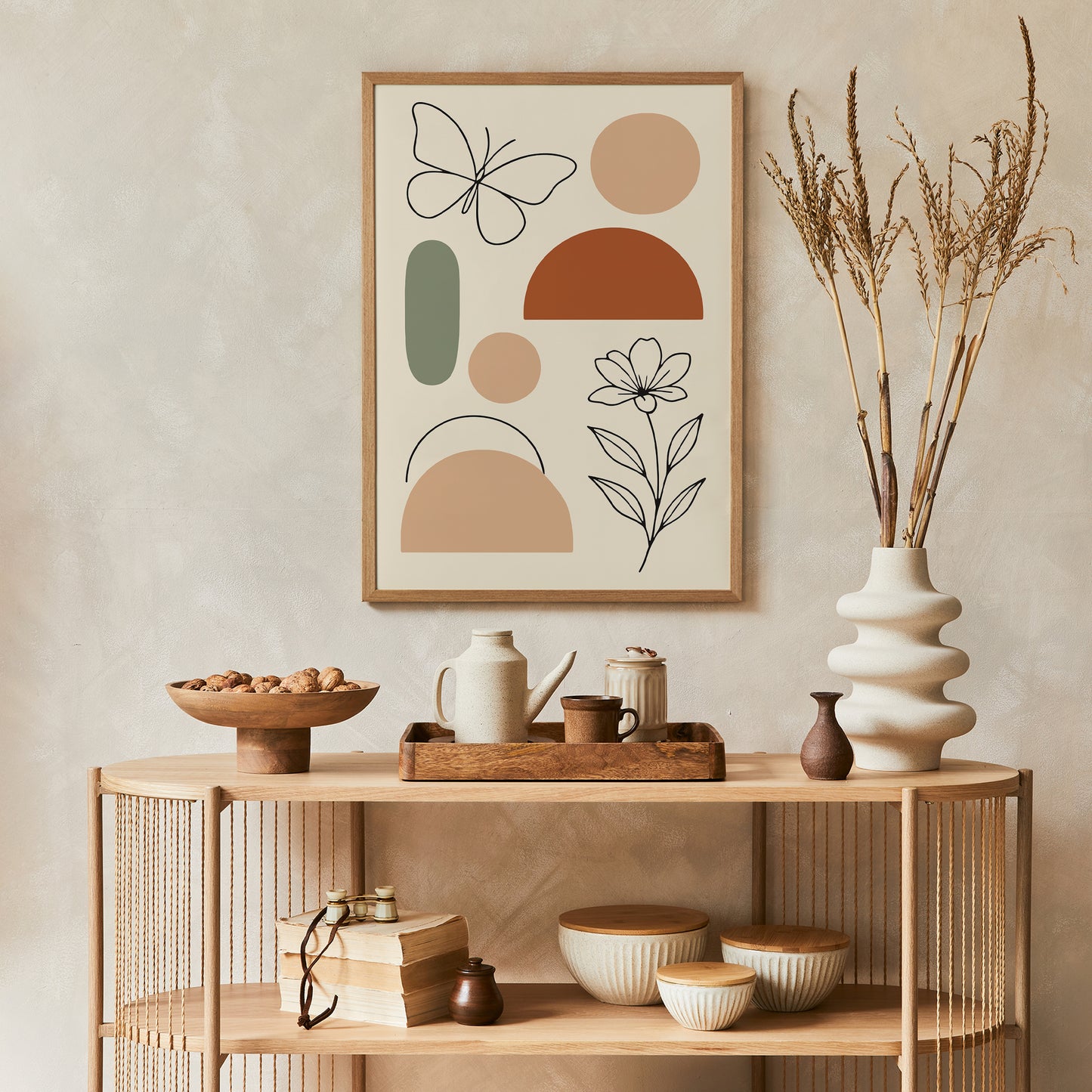 Minimalist Boho Wall Art – Butterfly, Flower & Shapes