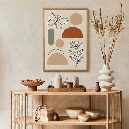 Minimalist Boho Wall Art – Butterfly, Flower & Shapes