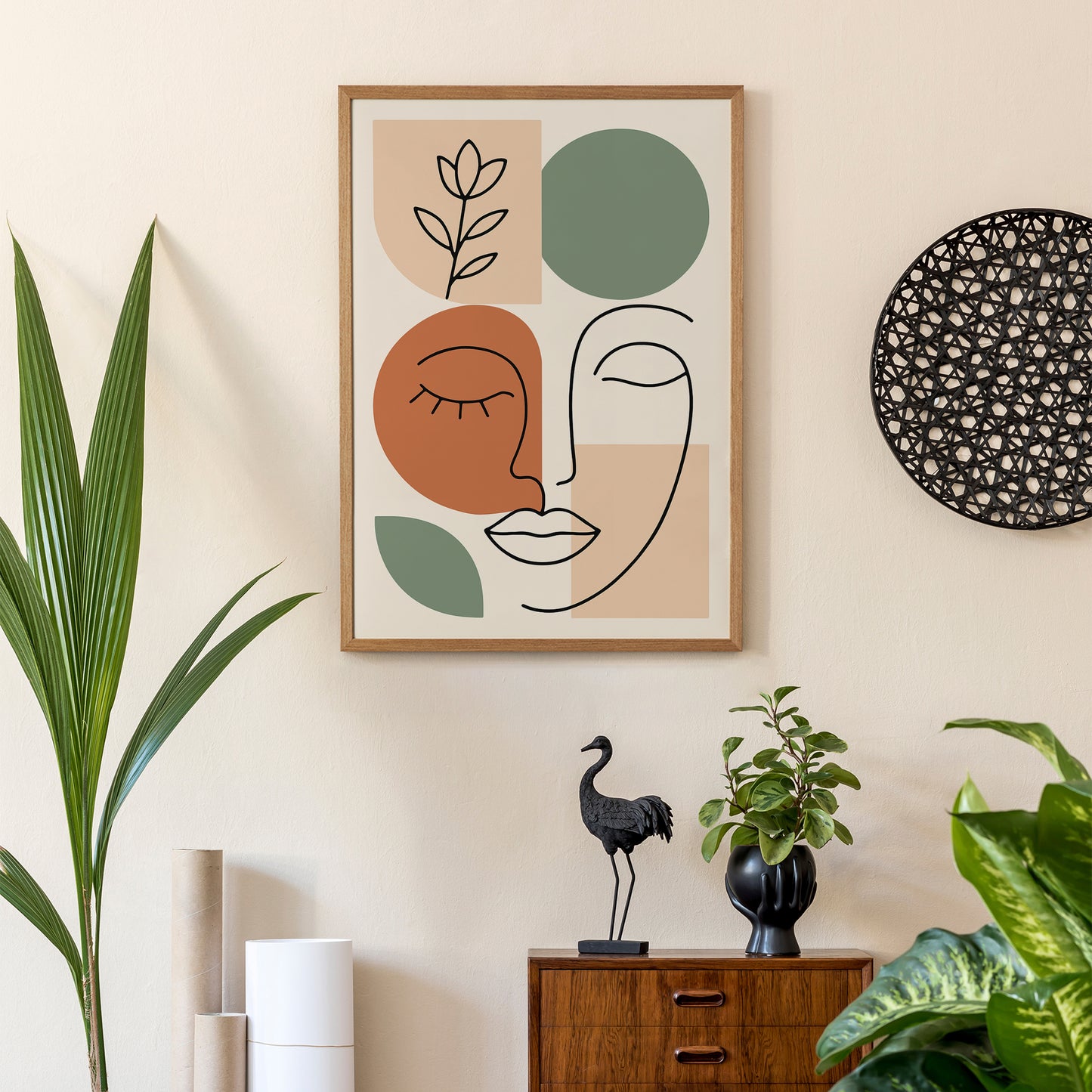 Boho Line Art – Woman & Geometric Forms