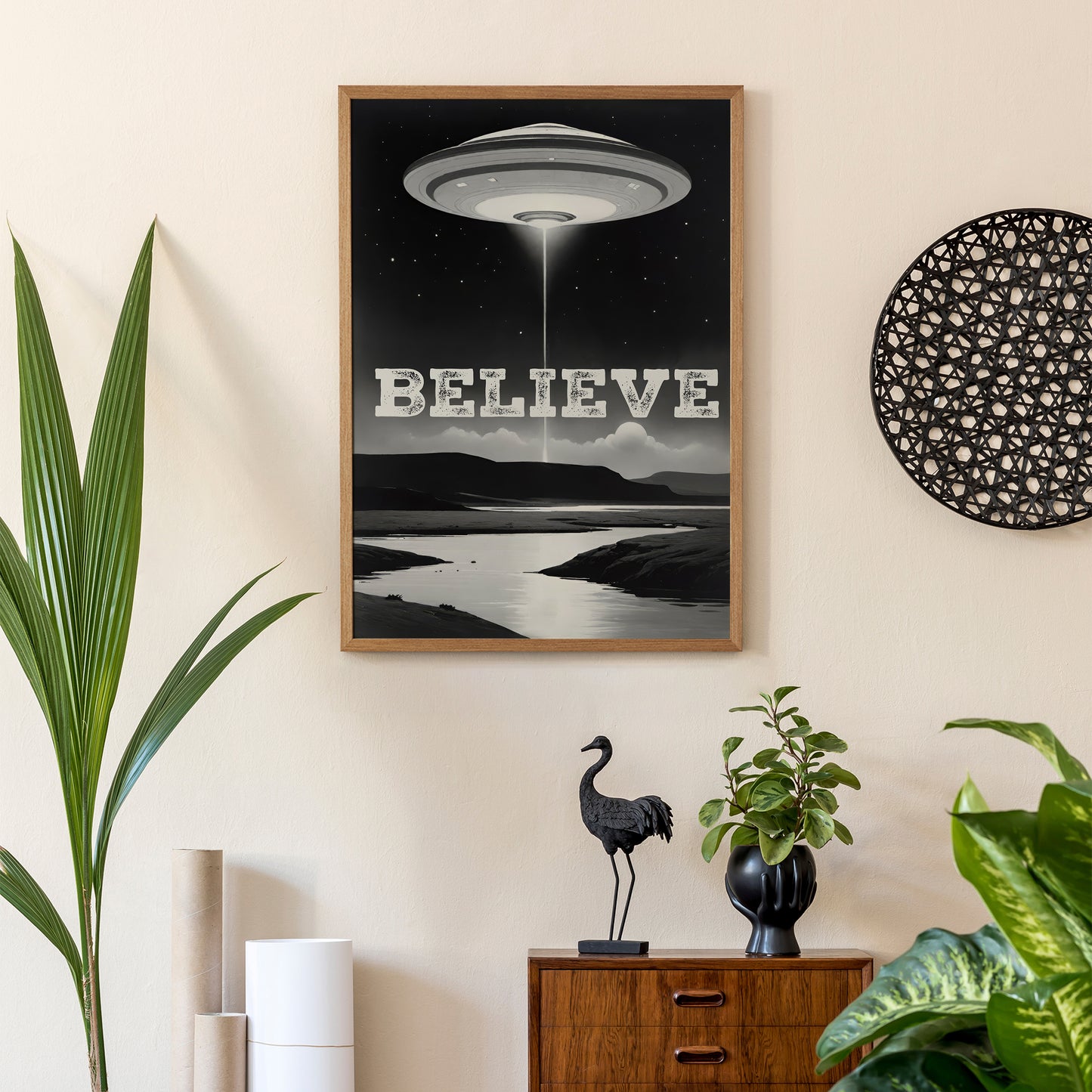 BELIEVE - Vintage UFO Poster Print