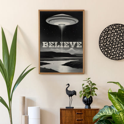 BELIEVE - Vintage UFO Poster Print