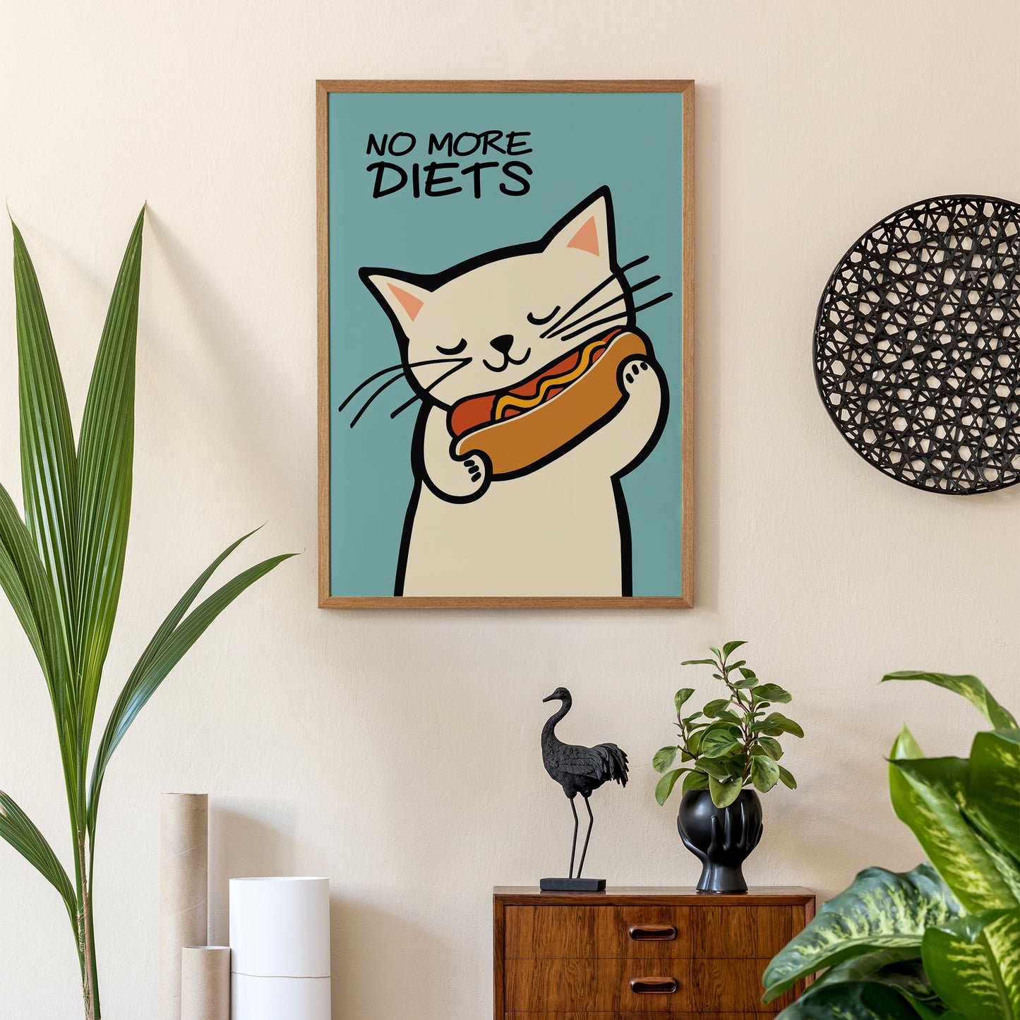 No More Diets Funny Cat Wall Art