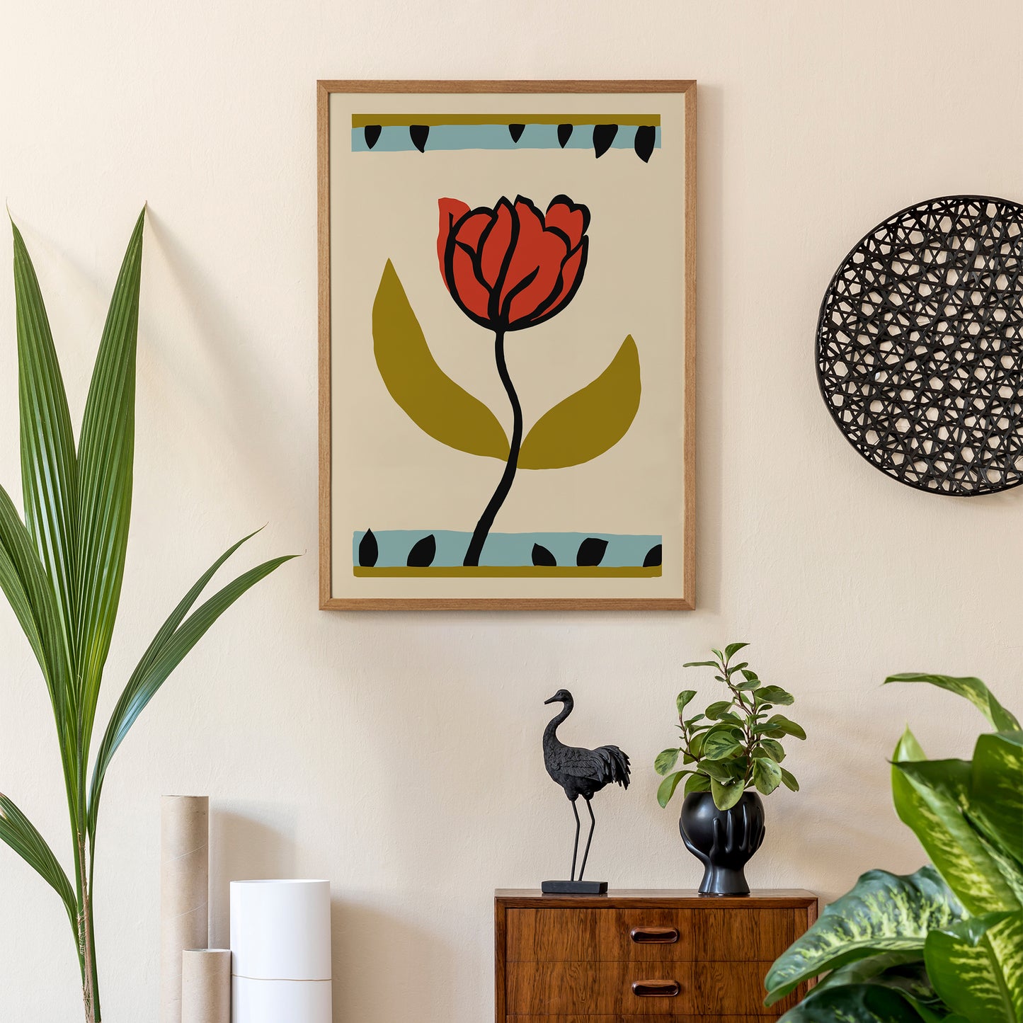 Retro Red Tulip Flower Poster