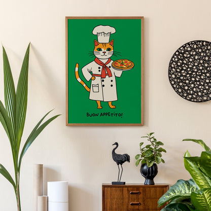 Buon Appetito Cat Pizza Lover Green Poster