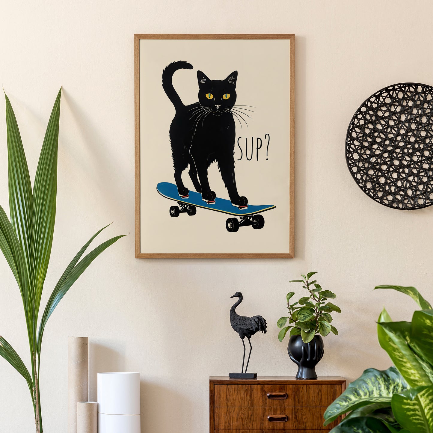 Skater Cat Quirky Poster