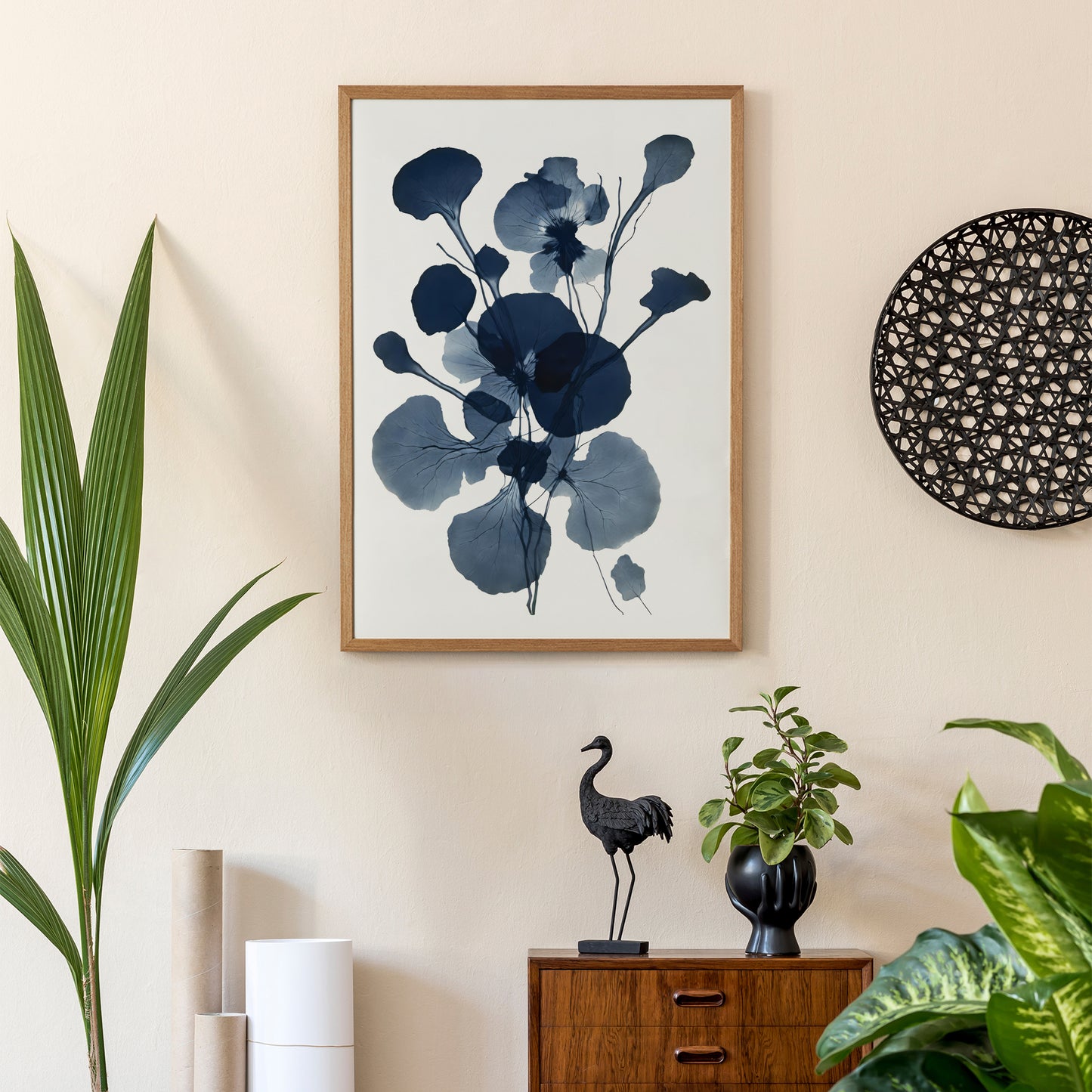 Floral Blue Ink Print