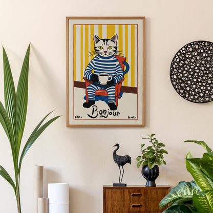 Bonjour Coffee Cat Wall Art Dining