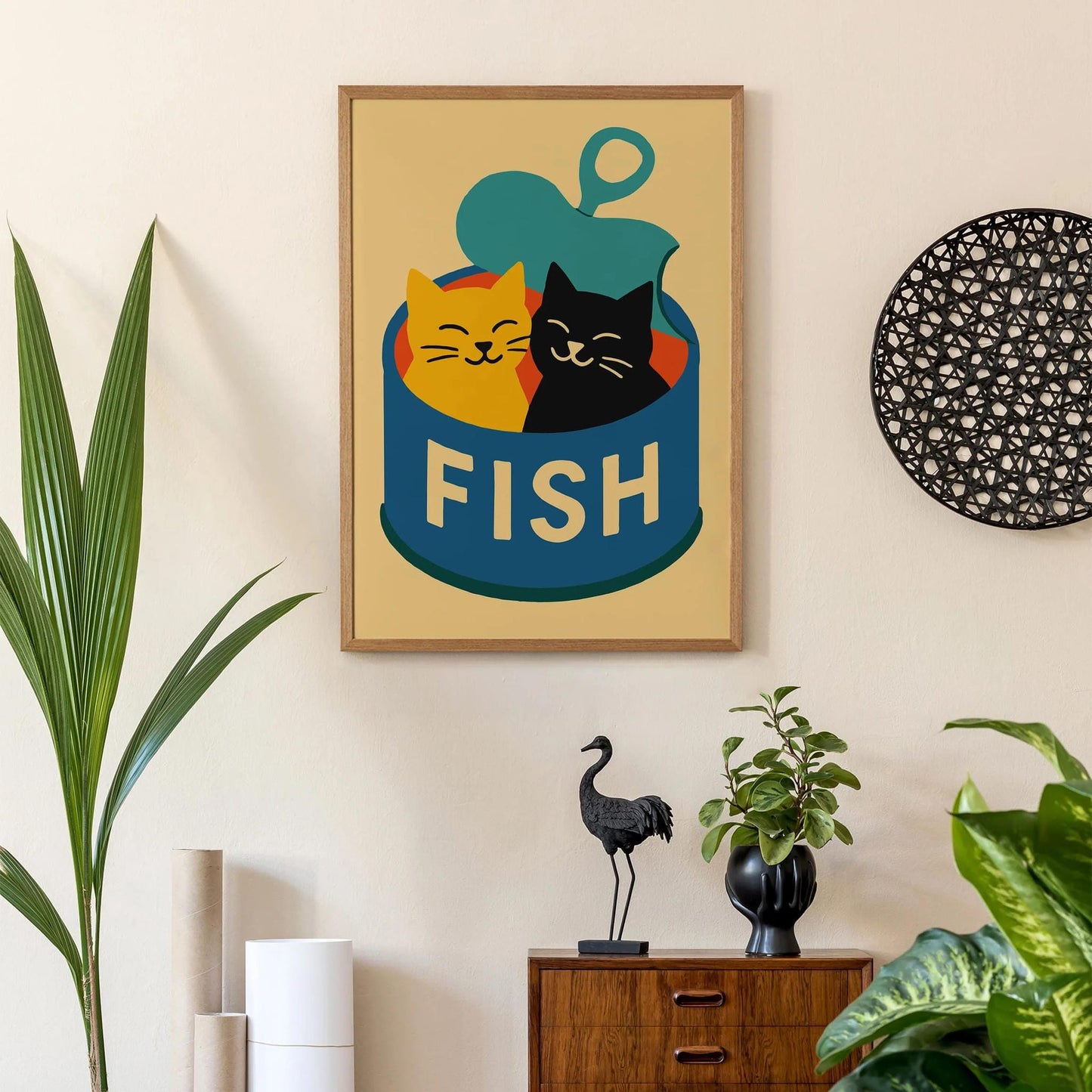 Retro Funny Cats and Fish Can Poster